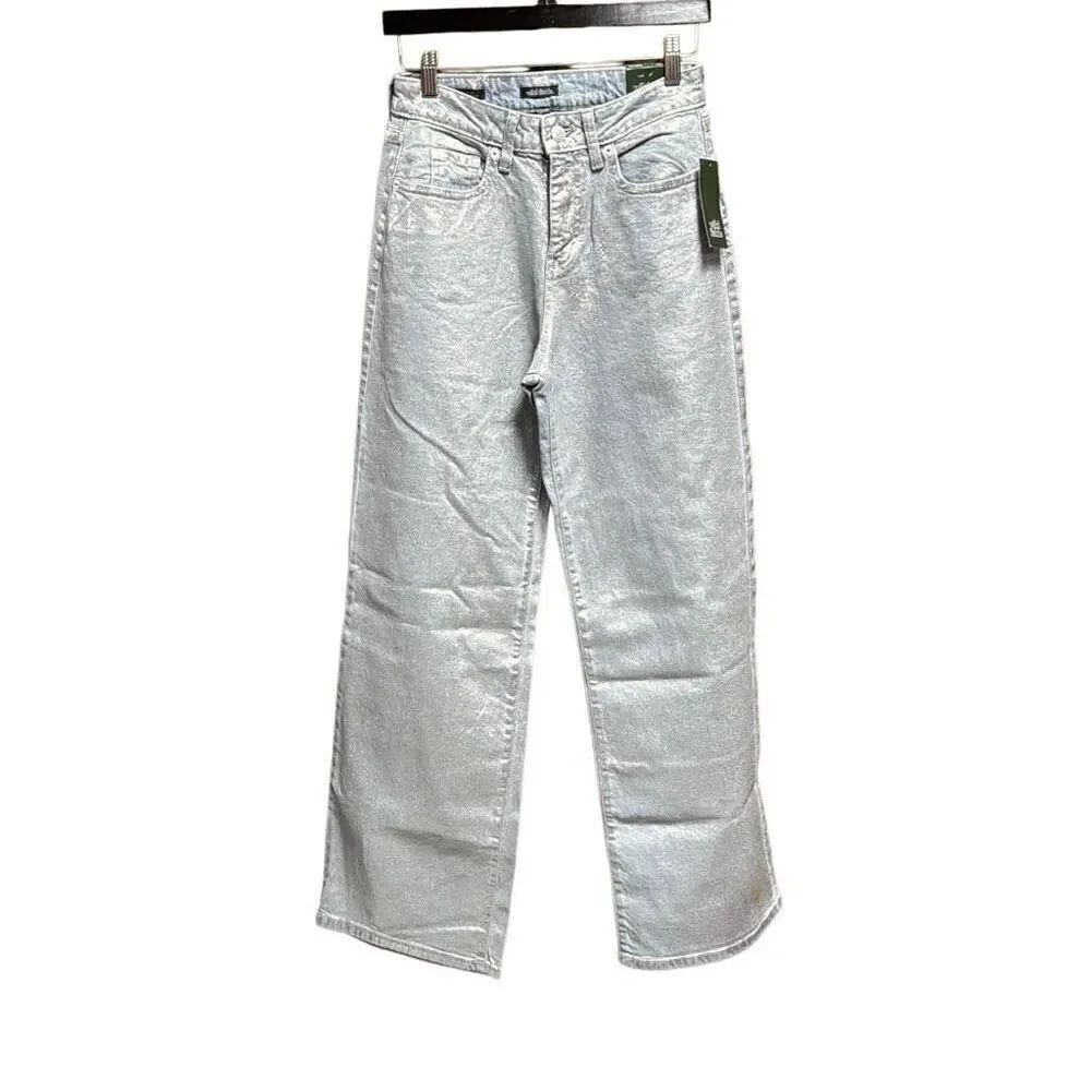 Wild Fable Women’s Silver Coated Wide Leg High Rise Baggy Jeans Size 2 Reg NEW